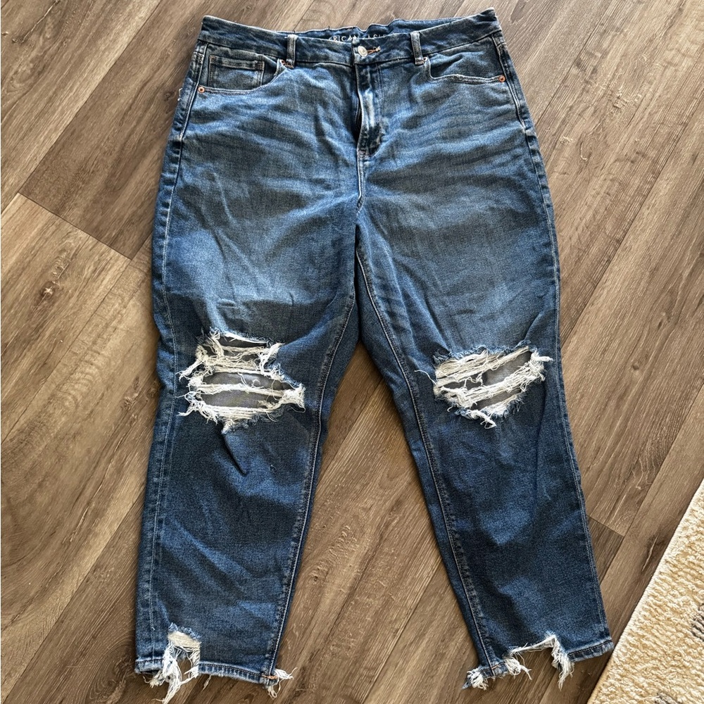 American Eagle Outfitters Ripped Blue Boyfriend Jeans 16S